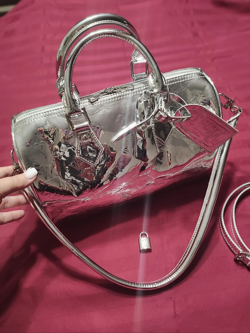 NEW Designer Monogram Speedy Metallic Mirror Silver Handbag LV MUST HAVE! - Picture 2 of 9